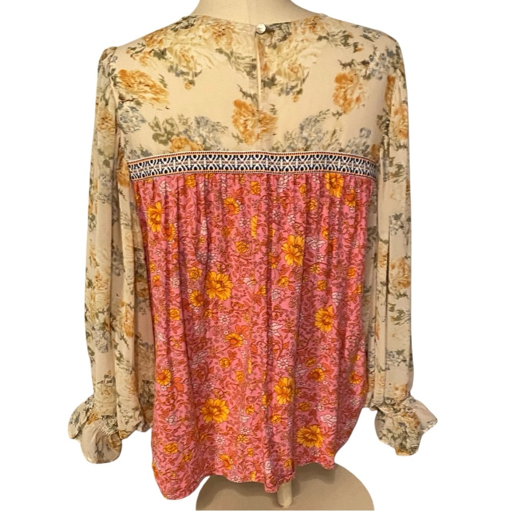 ENTRO BOHO COTTAGECORE FLORAL EMBROIDERED BLOUSE FAIRY WHIMSY FLOWY TOP SMALL - Picture 9 of 16